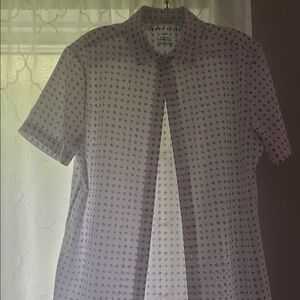 Perry Ellis White and Blue Casual Button Down Shirt